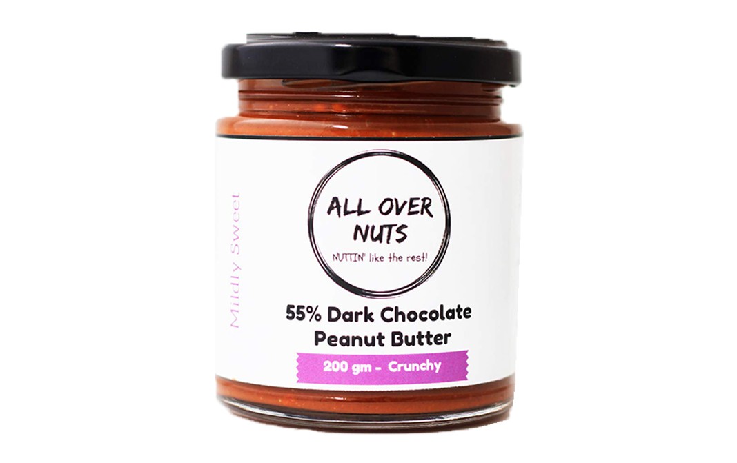 All Over Nuts 55% Dark Chocolate Peanut Butter Crunchy  Glass Jar  200 grams